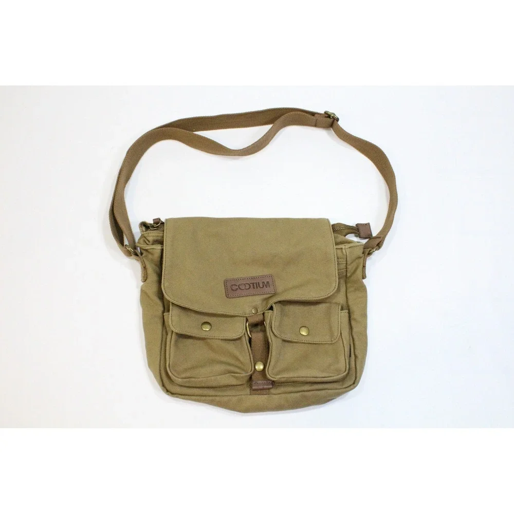 Gootium Canvas Messenger Bag Khaki Brown Crossbody Field Satchel Shoulder Bag